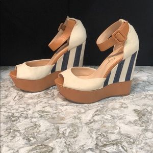 Tan, Beige, Denim Wedge sandal